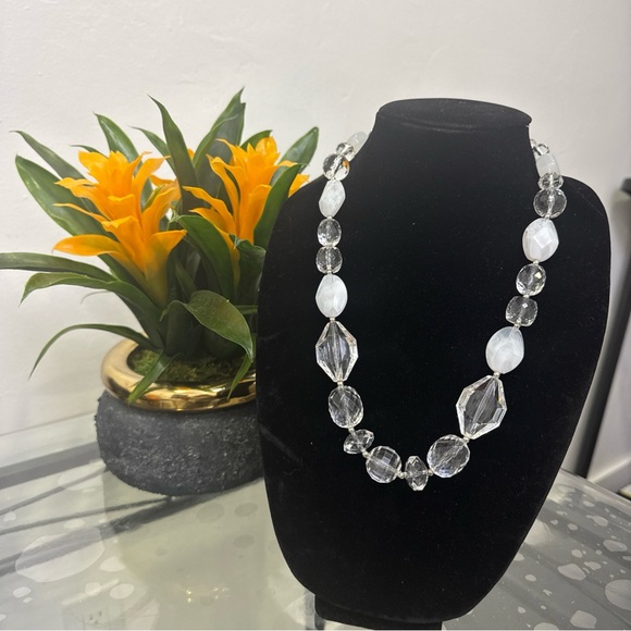 Vintage Jewelry - Vintage Clear Crystal and Glass Bead Necklace